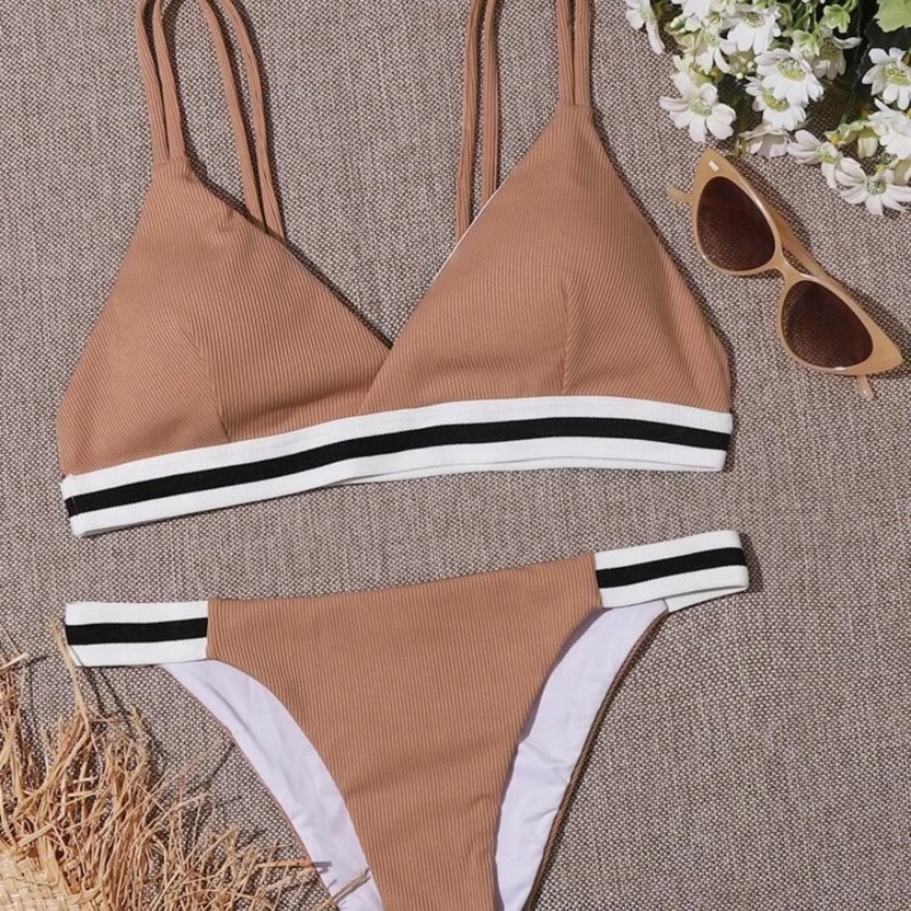 Striped tape rib tanga Bikini